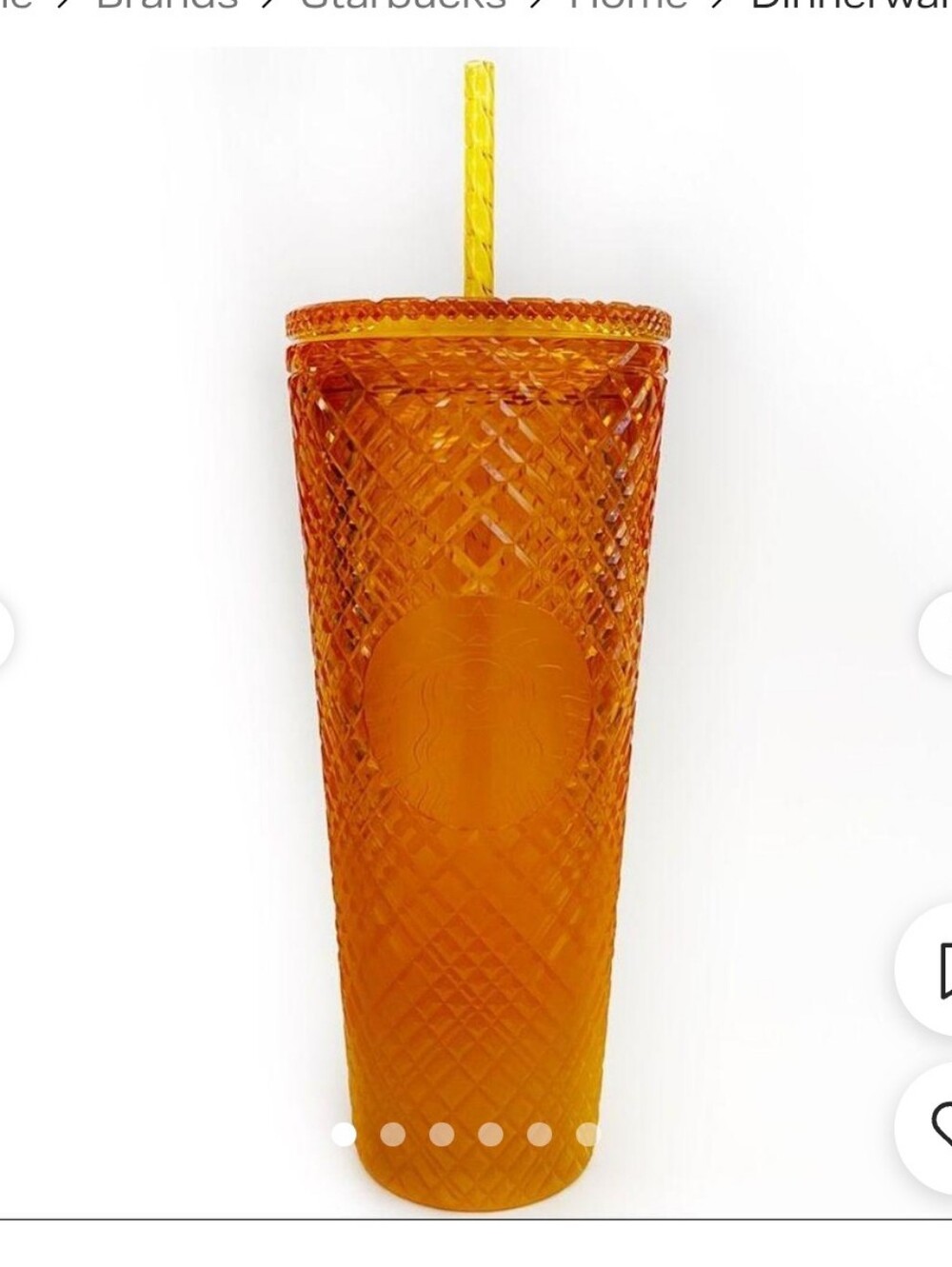 Starbucks Amber Orange Textured Cold Cup with Straw